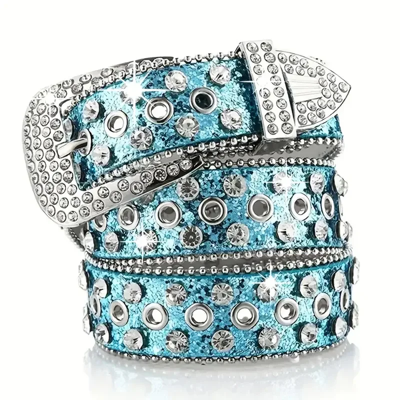 Punk Rhinestone Women's Belts for Jeans Luxury Famous Brand Studded Belt Female Waist Belt for Women Gothic Y2K Gold Silver Pink