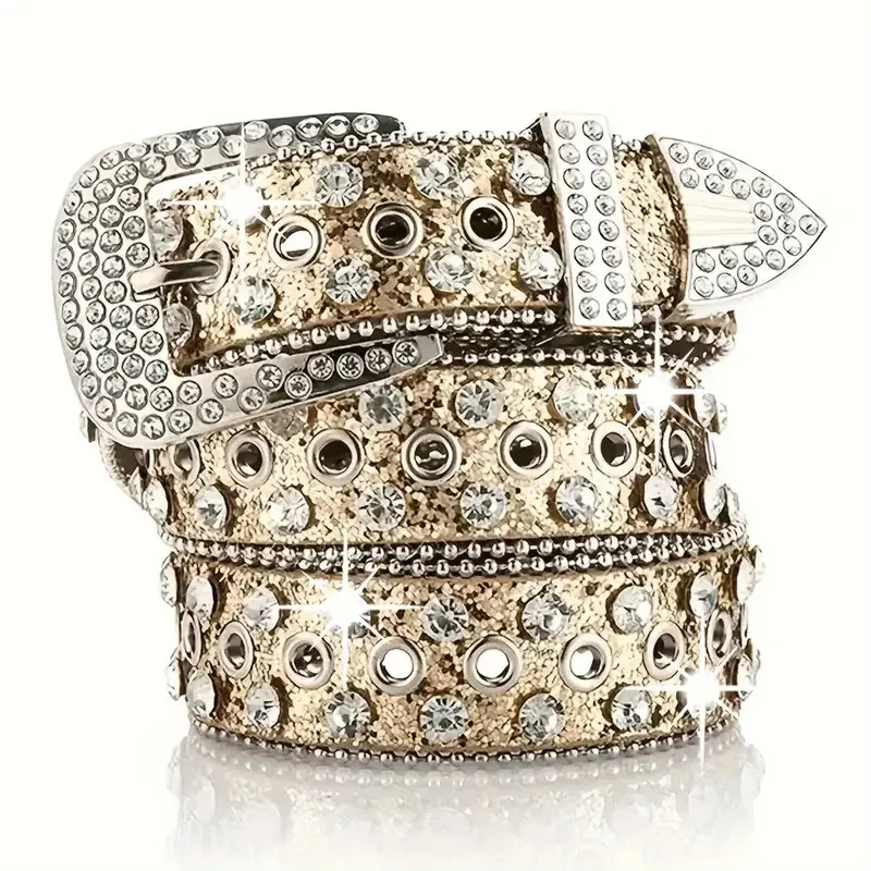 Punk Rhinestone Women's Belts for Jeans Luxury Famous Brand Studded Belt Female Waist Belt for Women Gothic Y2K Gold Silver Pink