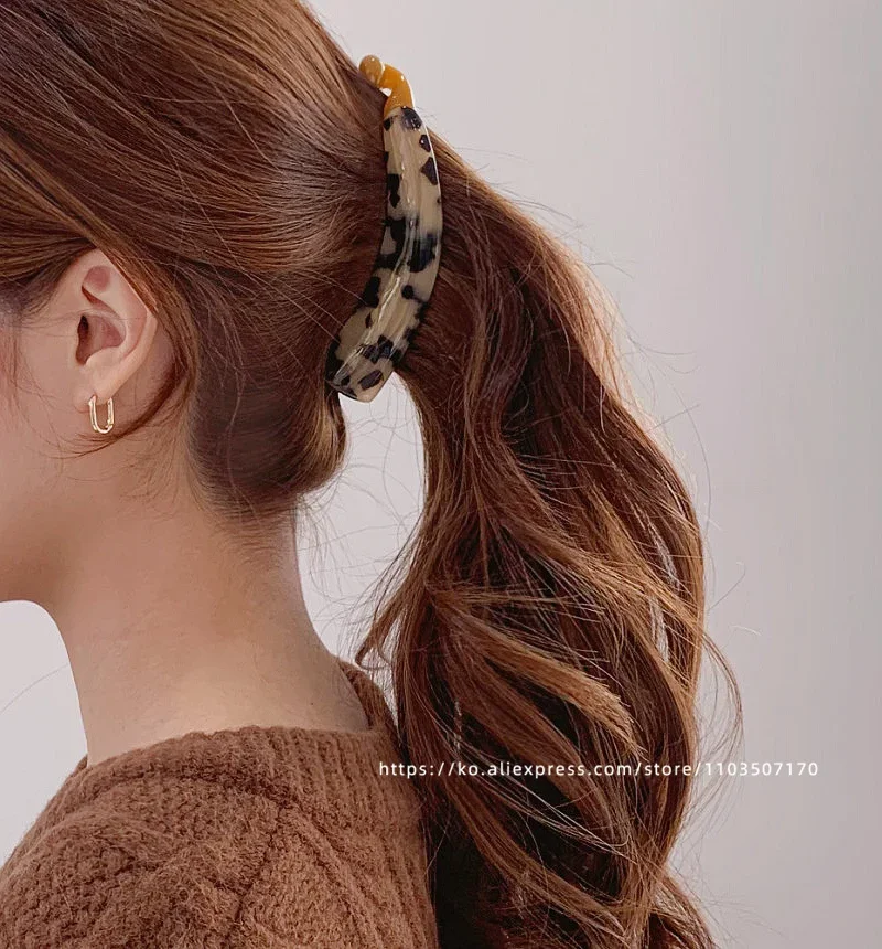 French retro curved banana clip ~ South Korea France leopard-print tortoise shell ponytail clip vertical clip back of the head h