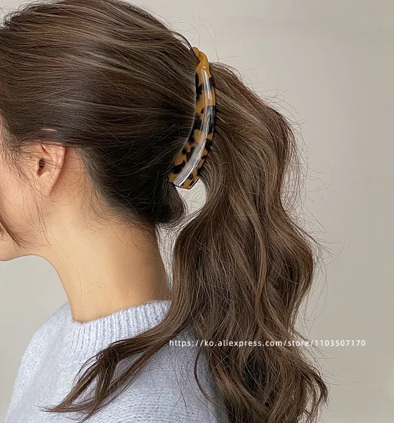 French retro curved banana clip ~ South Korea France leopard-print tortoise shell ponytail clip vertical clip back of the head h