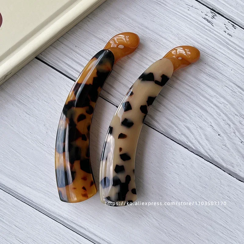 French retro curved banana clip ~ South Korea France leopard-print tortoise shell ponytail clip vertical clip back of the head h