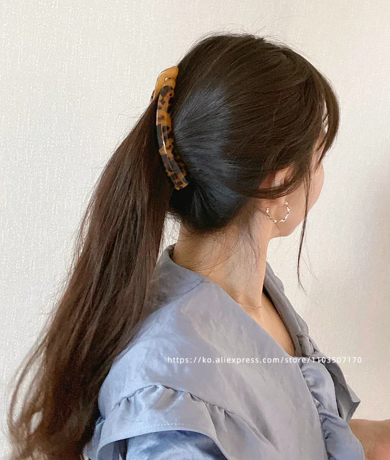 French retro curved banana clip ~ South Korea France leopard-print tortoise shell ponytail clip vertical clip back of the head h
