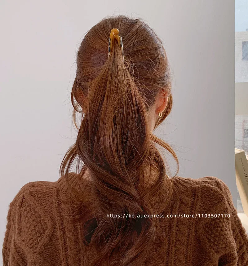 French retro curved banana clip ~ South Korea France leopard-print tortoise shell ponytail clip vertical clip back of the head h