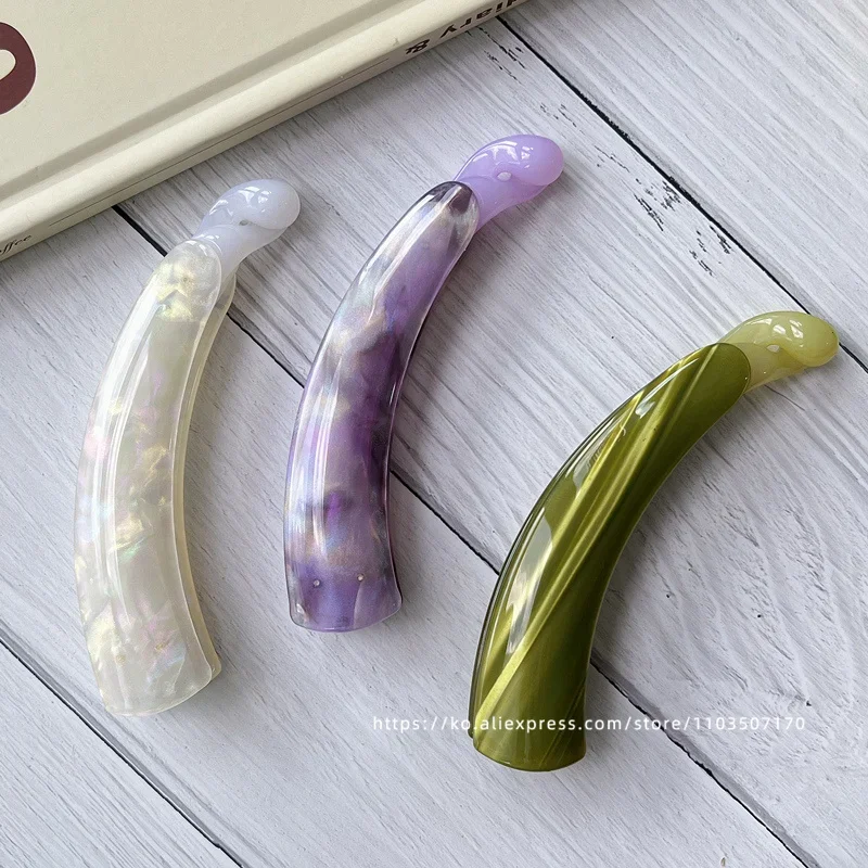 French retro curved banana clip ~ South Korea France leopard-print tortoise shell ponytail clip vertical clip back of the head h