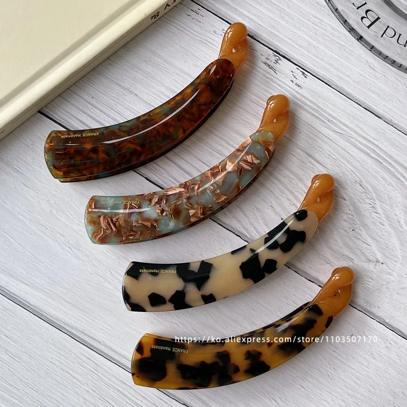 French retro curved banana clip ~ South Korea France leopard-print tortoise shell ponytail clip vertical clip back of the head h