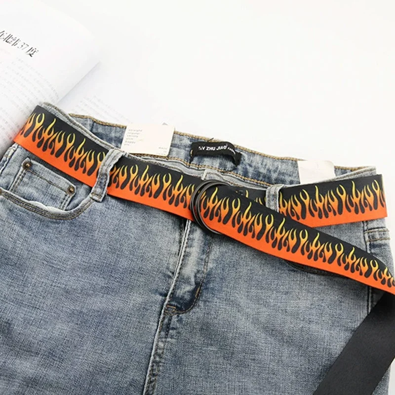 Hip Hop StreetFashion Men's Canvas Belt Male Personalized Casual Flame Belt Designer Belts For Women Cowboy Strap Punk Waistband