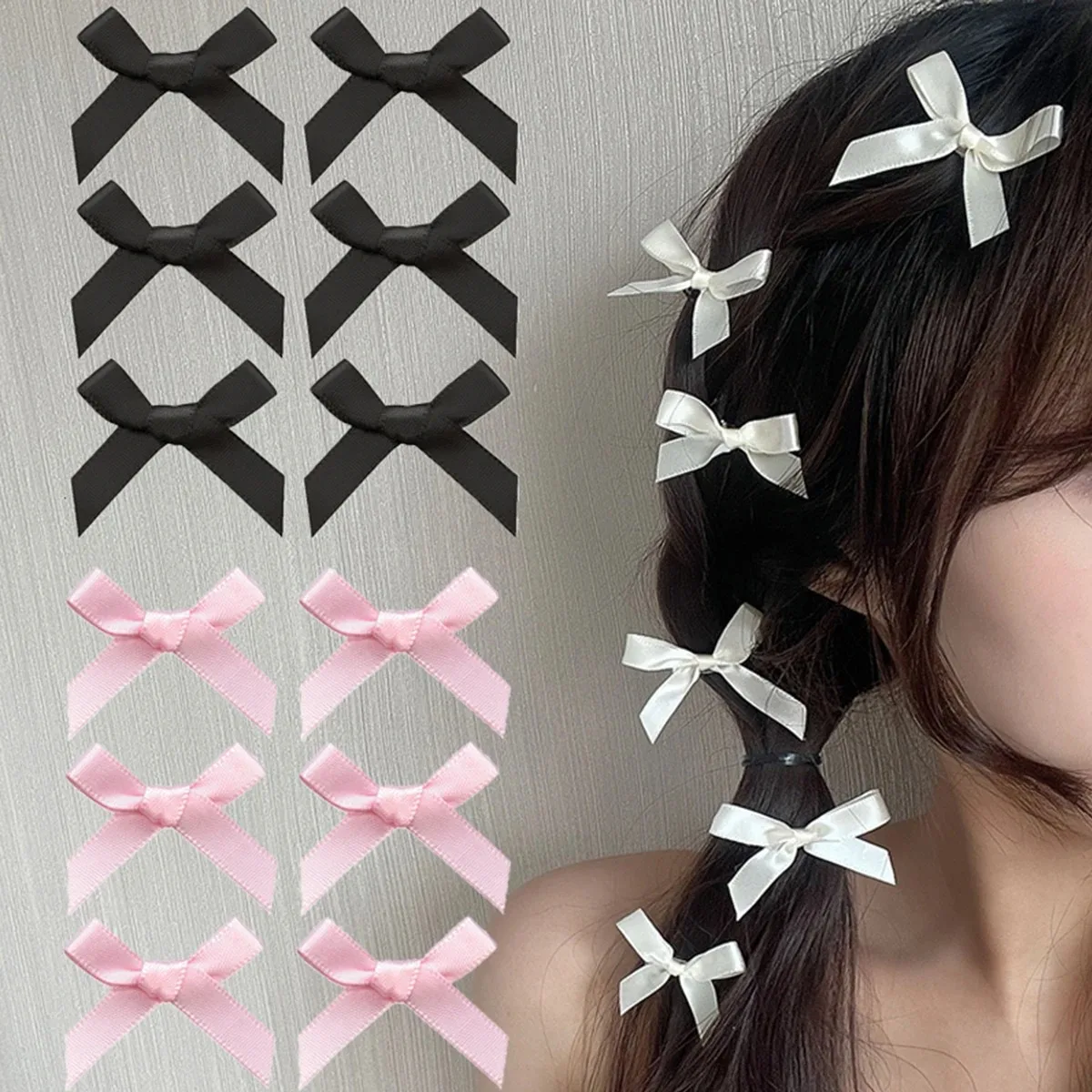 18Pcs women's Sweet Solid Color Mini Bowknot With Hair Clip Girls Ballet Style Ribbon Braided Hair Accessories