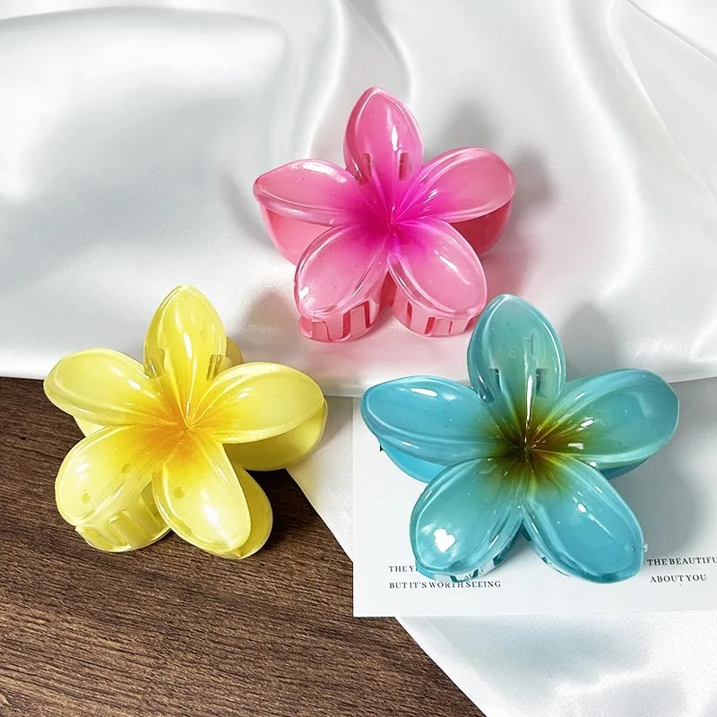 Sweet Colorful Gradient Flower Shark Clip Elegant Large Hair Claws For Women Hair Clips Beach Vacation Hair Accessories Headwear