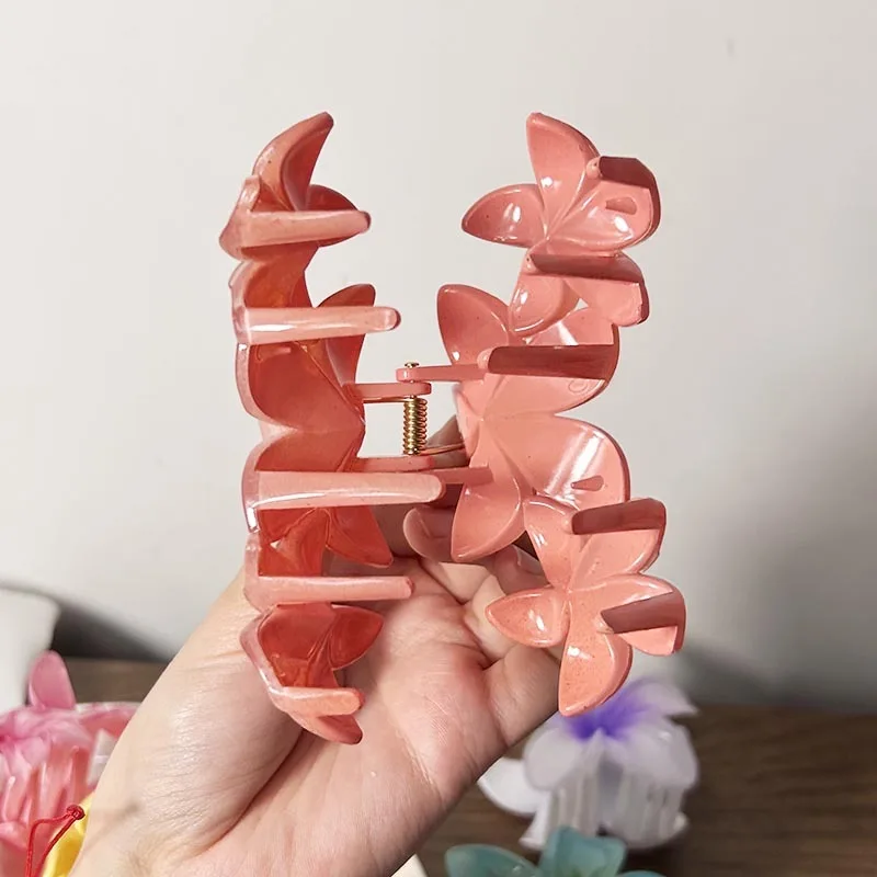 Sweet Colorful Gradient Flower Shark Clip Elegant Large Hair Claws For Women Hair Clips Beach Vacation Hair Accessories Headwear