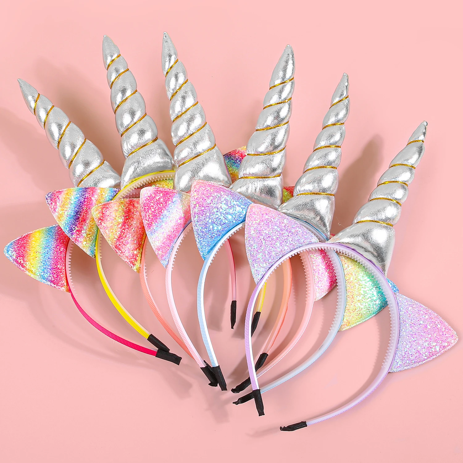 Glitter Cat Ears Headbands Birthday Party Decor Rainbow Cat Ears Hairband Unicorn Headband Kids Children Party Favor Headwear