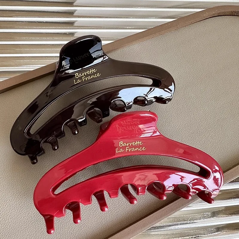 New French Gold Label Hollow Large Acetate Hair Claw Light Luxury Claw Clip Crab Hair Clip for Women Hair Accessories