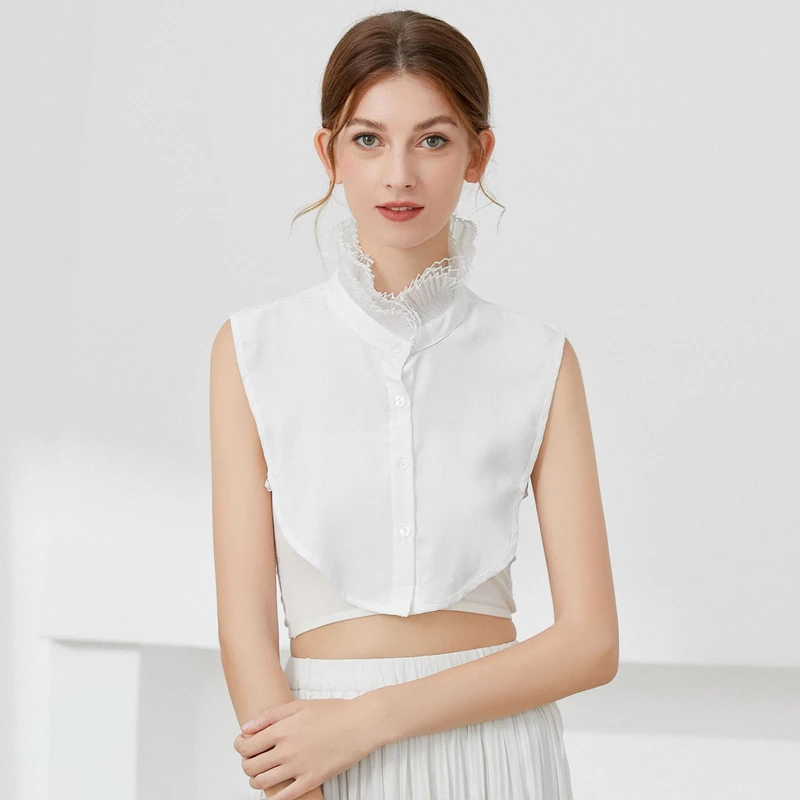 Elegant White Layered Doll Collar Half Shirt Blouse Detachable False Collar Ruffled High Neck Sweater Decorative Collar