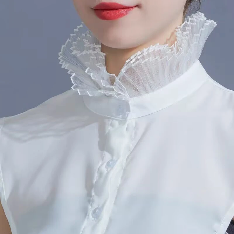 Elegant White Layered Doll Collar Half Shirt Blouse Detachable False Collar Ruffled High Neck Sweater Decorative Collar