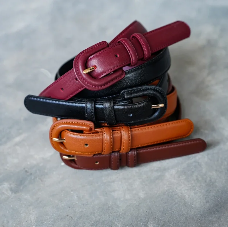 Fashion Women's Leather Belt Luxury Skinny Thin Designer Belts Women's Vintage Buckle Waistband Versatile Decor Coat Dress Jeans