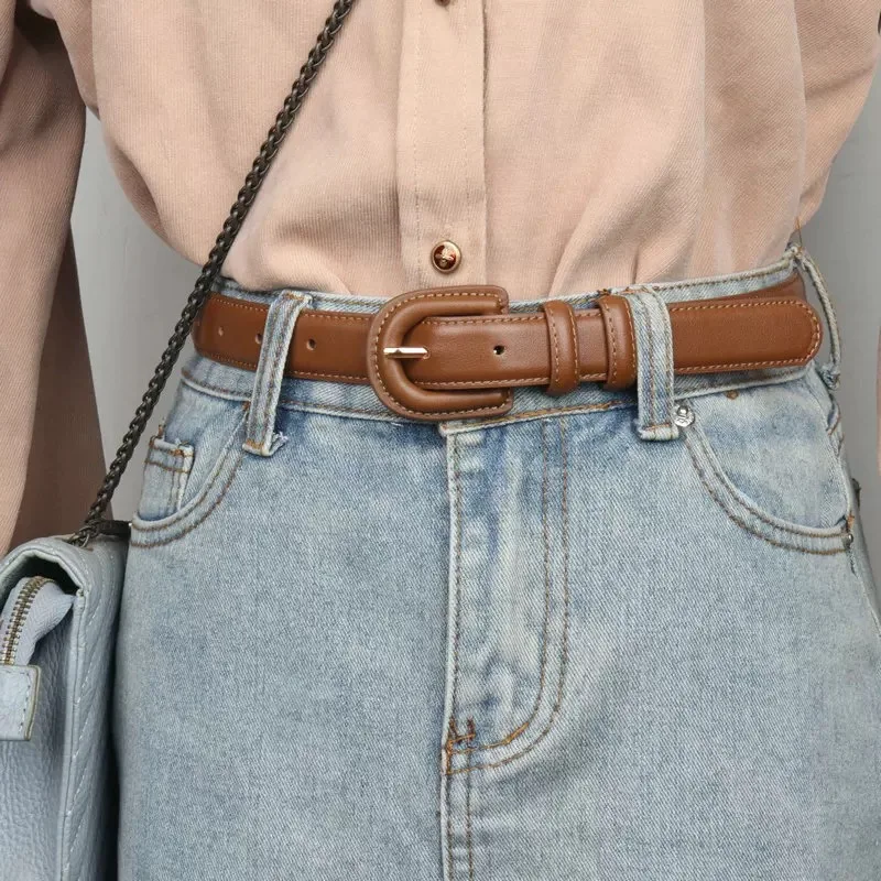 Fashion Women's Leather Belt Luxury Skinny Thin Designer Belts Women's Vintage Buckle Waistband Versatile Decor Coat Dress Jeans