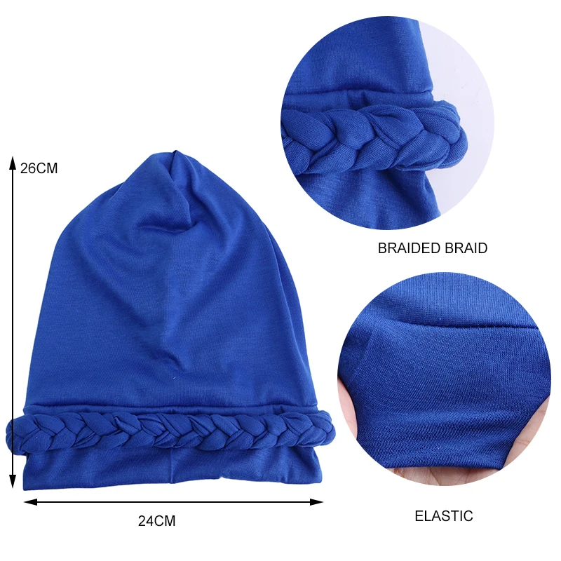 2PCS/LOT Twists Braid Islamic Hats Wraps Hijab Caps Lady Women Arab Muslim Cap Hijab Turban Headwear Hair Loss Hat Beanies