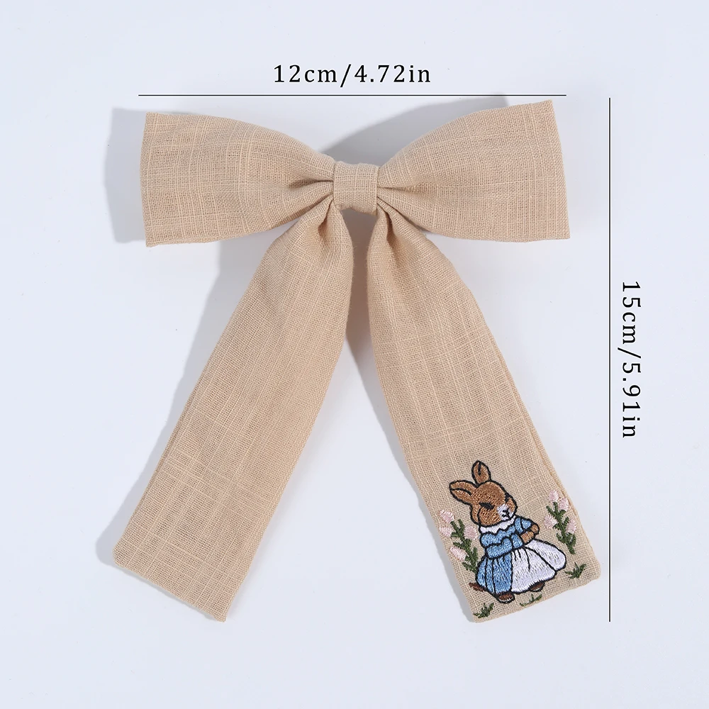 Sweet Girls Embroidered Bunny Bow Hair Clip Women's Fashionable Ribbon Hairpin Chinese Headdress Accessory For Girls Kids