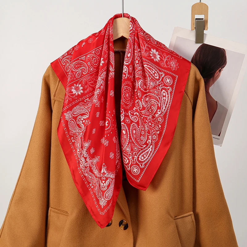 Retro Paisley Print Designer Scarf Women 70x70cm Silk Scarves Luxury Hip-hop Hijab Bandana Neckerchief Shawl Hair Band