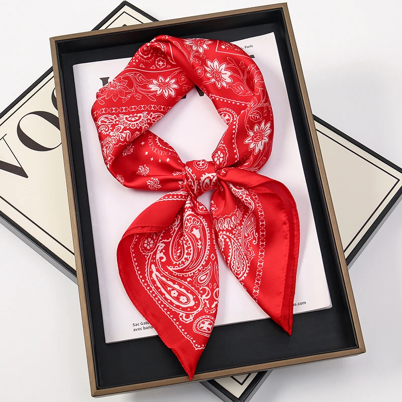 Retro Paisley Print Designer Scarf Women 70x70cm Silk Scarves Luxury Hip-hop Hijab Bandana Neckerchief Shawl Hair Band