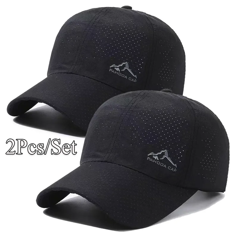 2Pcs/Set Outdoor Quick Dry Printed Baseball Cap Snow Mountain Logo Unisex Sports Cap for Travel Hiking Casual Fashion Trend Cap