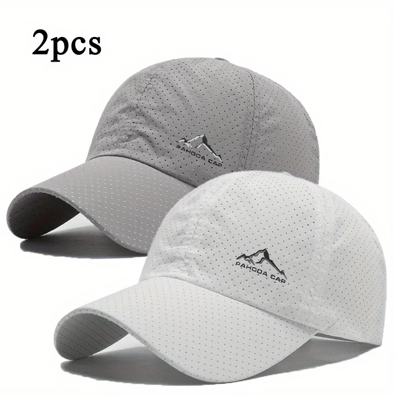 2Pcs/Set Outdoor Quick Dry Printed Baseball Cap Snow Mountain Logo Unisex Sports Cap for Travel Hiking Casual Fashion Trend Cap