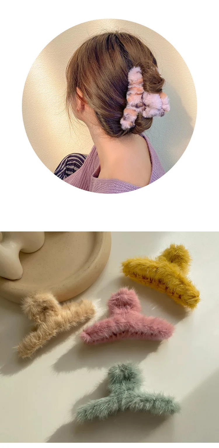 Winter Faux Fur Hair Claws for Women Elegant Acrylic Crab Barrette Hairpin Girls Hair Accessories Furry Headwear Hair Claw Clip