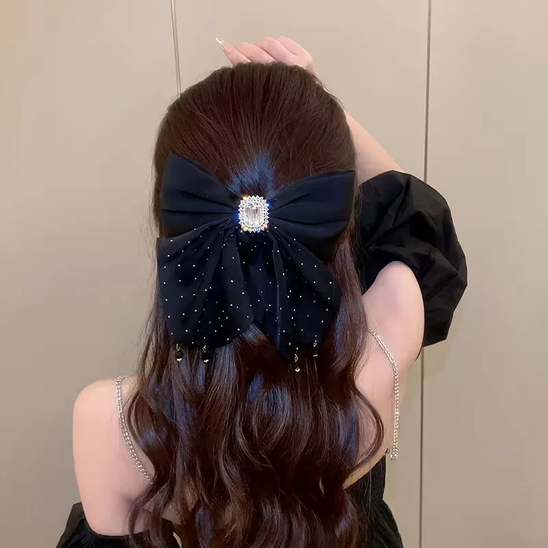 1pc Korean bow large hair clip, women's autumn high-end feeling, ponytail spring clip, new year, high-end