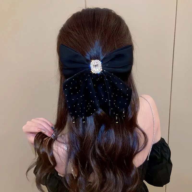 1pc Korean bow large hair clip, women's autumn high-end feeling, ponytail spring clip, new year, high-end