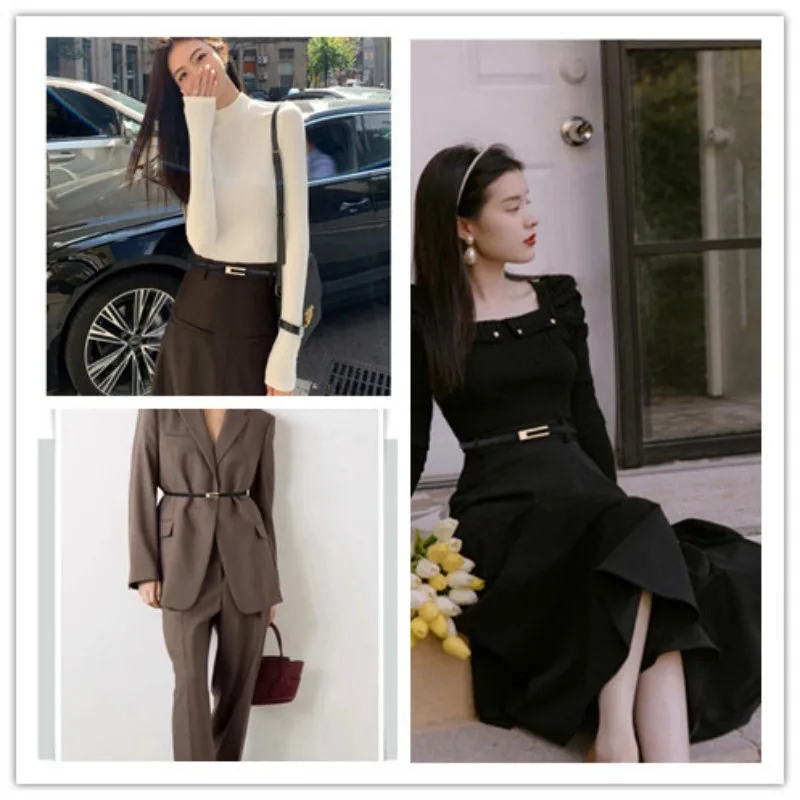 A thin waistband with vintage matte snap buttons for women. It can be used to cinch the waist and serve as an ornament for summe