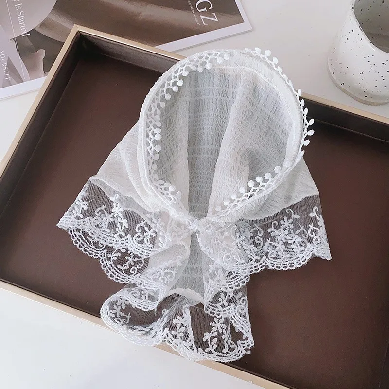 Retro Cute Triangle Turbans Hairband Women Strap Headscarf Lace French Pastoral Style Lolita Headband Headdress Accessories