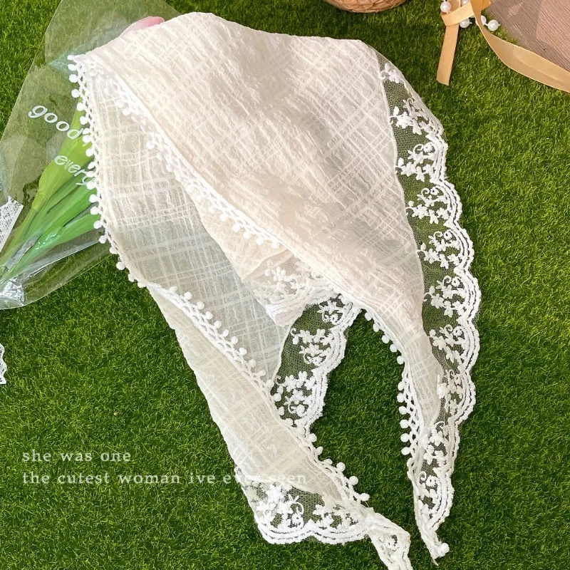 Retro Cute Triangle Turbans Hairband Women Strap Headscarf Lace French Pastoral Style Lolita Headband Headdress Accessories