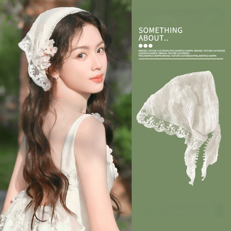 Retro Cute Triangle Turbans Hairband Women Strap Headscarf Lace French Pastoral Style Lolita Headband Headdress Accessories