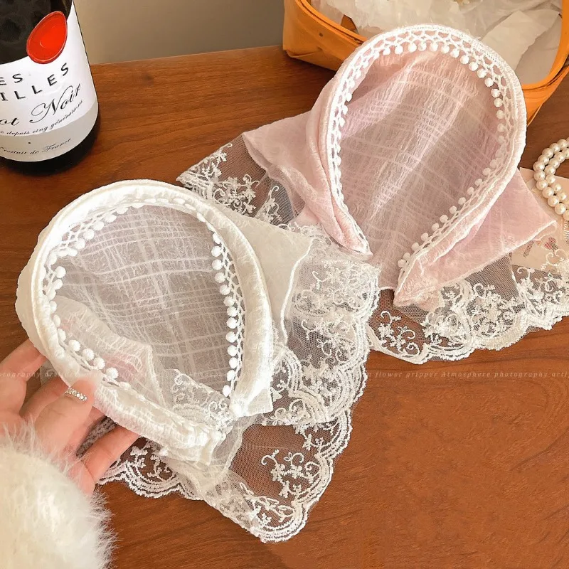Retro Cute Triangle Turbans Hairband Women Strap Headscarf Lace French Pastoral Style Lolita Headband Headdress Accessories