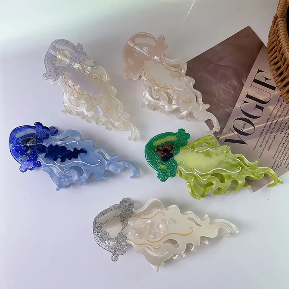1Pcs New Shark Jellyfish Hair Clip Acetate Labge Marine Life Hair Claw Summer Beach Colorful Hair Accessories Women Girls