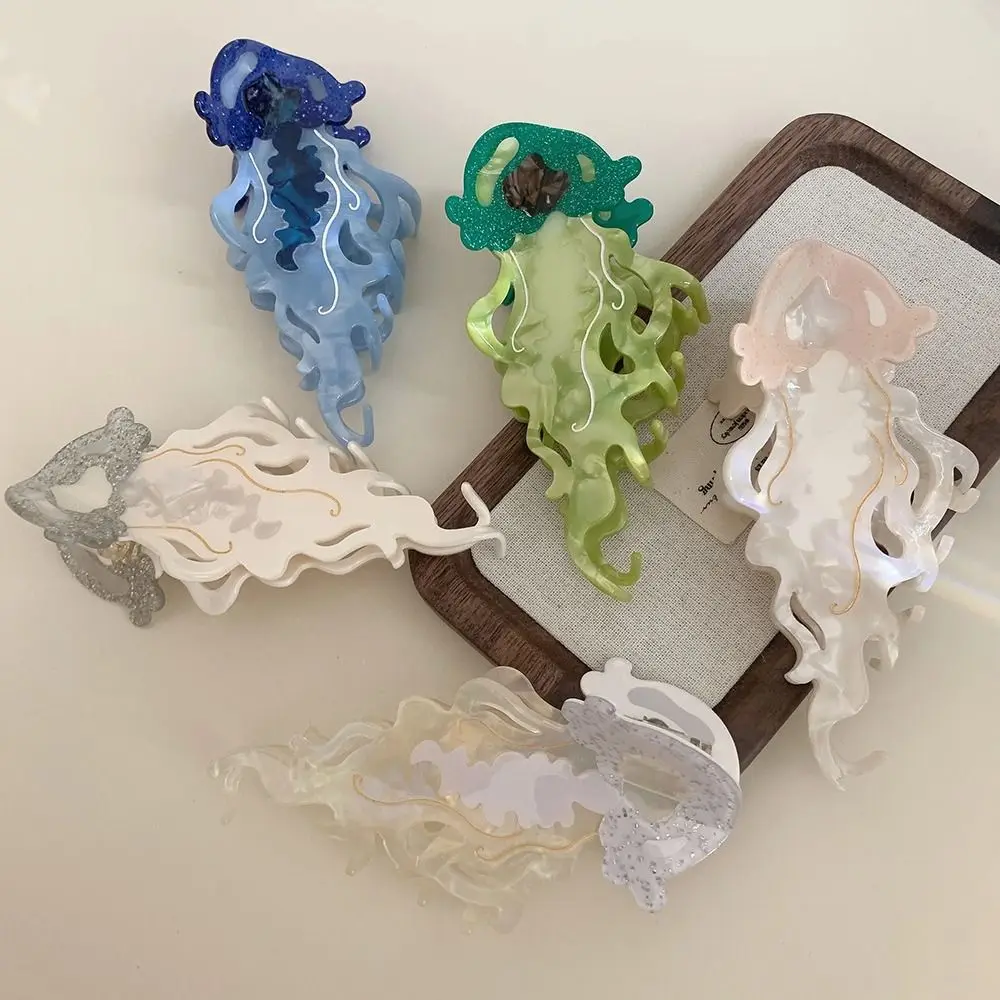 1Pcs New Shark Jellyfish Hair Clip Acetate Labge Marine Life Hair Claw Summer Beach Colorful Hair Accessories Women Girls