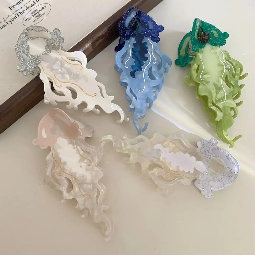 1Pcs New Shark Jellyfish Hair Clip Acetate Labge Marine Life Hair Claw Summer Beach Colorful Hair Accessories Women Girls