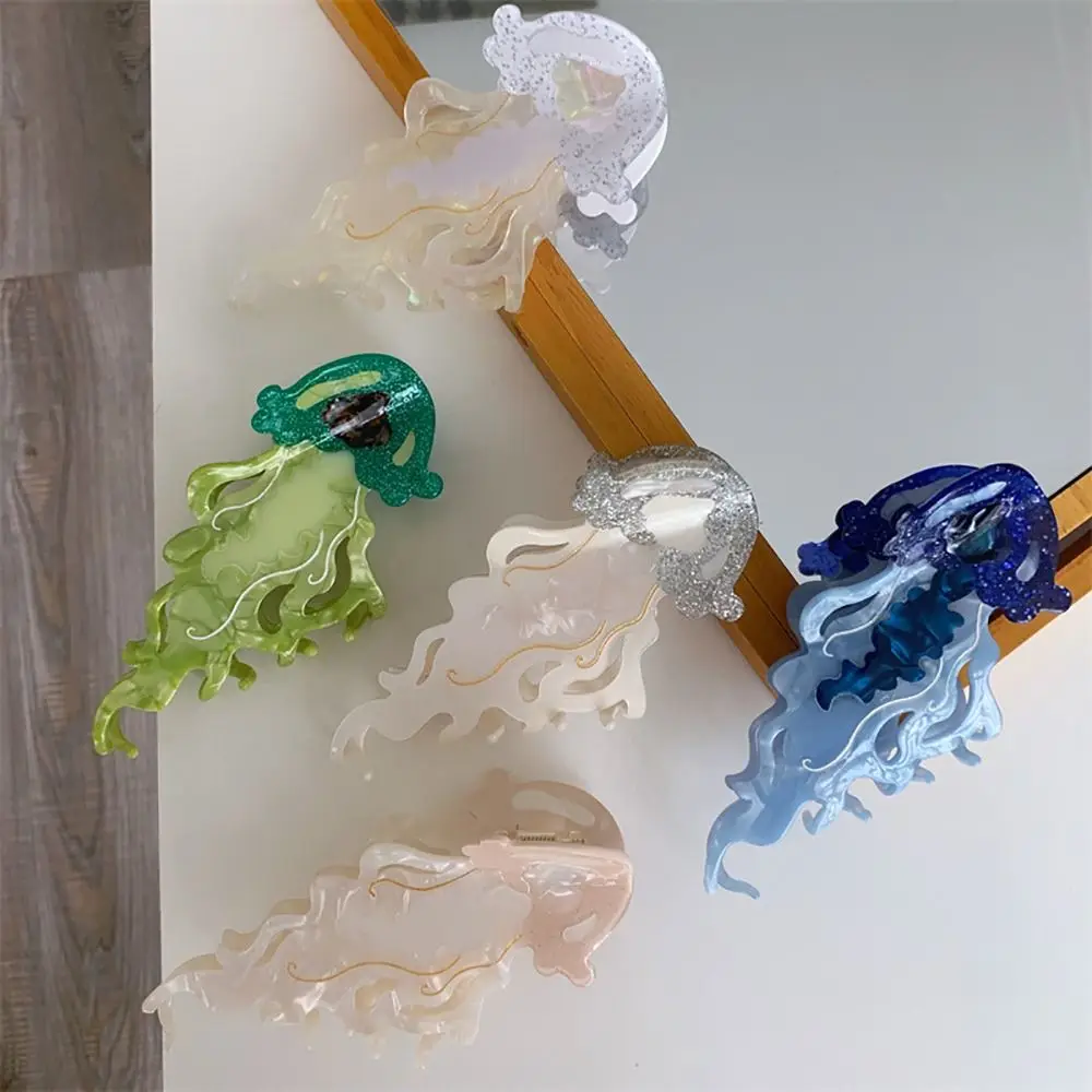 1Pcs New Shark Jellyfish Hair Clip Acetate Labge Marine Life Hair Claw Summer Beach Colorful Hair Accessories Women Girls