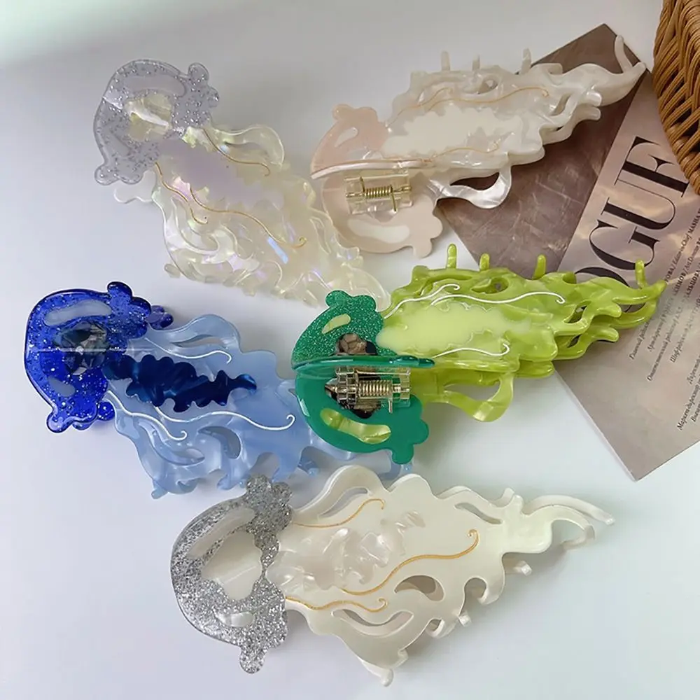 1Pcs New Shark Jellyfish Hair Clip Acetate Labge Marine Life Hair Claw Summer Beach Colorful Hair Accessories Women Girls