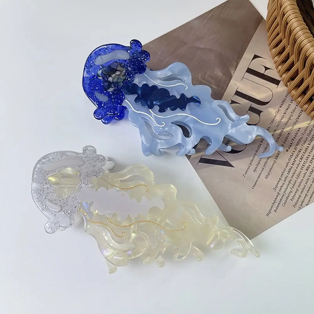 1Pcs New Shark Jellyfish Hair Clip Acetate Labge Marine Life Hair Claw Summer Beach Colorful Hair Accessories Women Girls