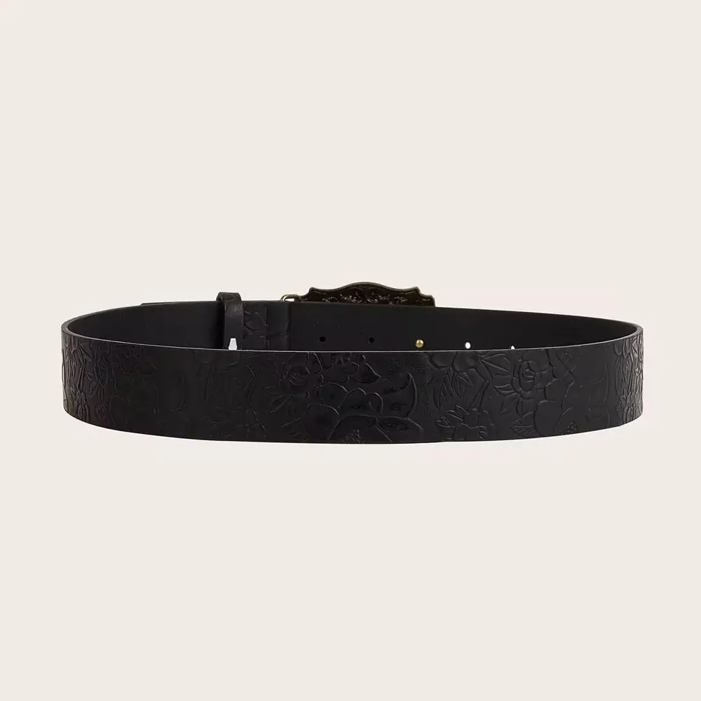 1PC Horse Head Buckle Punk Belt Fashion Vintage PU Leather Embossed Belt Hip Hop Y2K Belt