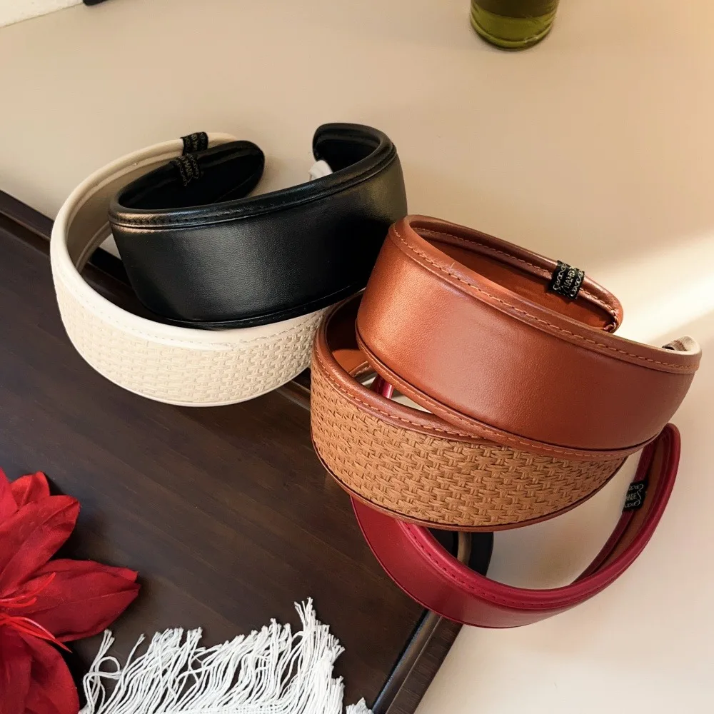 New 2025 Retro PU Leather Hairbands Wide Turbans Non-slip Hoop Headband Elegant Hair Accessories Women Girls Fashion Items Gifts
