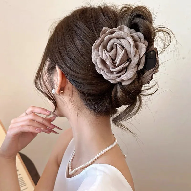 5pcs Fashion Fabric Rose Flower Hair Claw Clip For Women Elegant Colorful Big Hair Clips Grab Hairpins Set Girl Hair Accessories