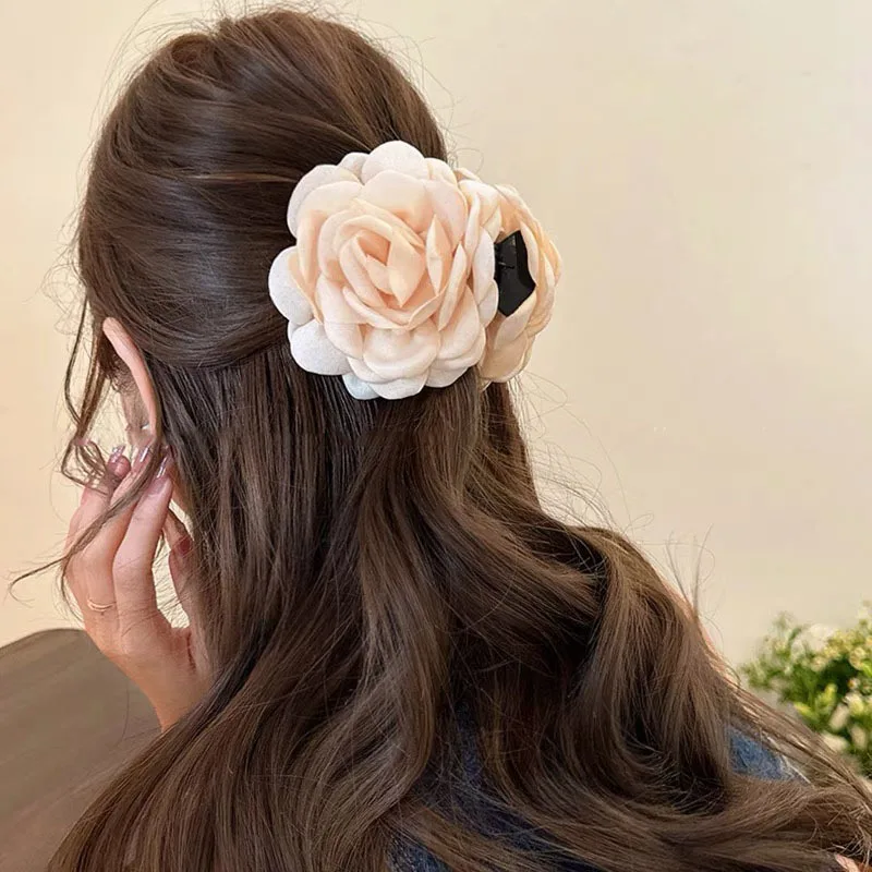 5pcs Fashion Fabric Rose Flower Hair Claw Clip For Women Elegant Colorful Big Hair Clips Grab Hairpins Set Girl Hair Accessories