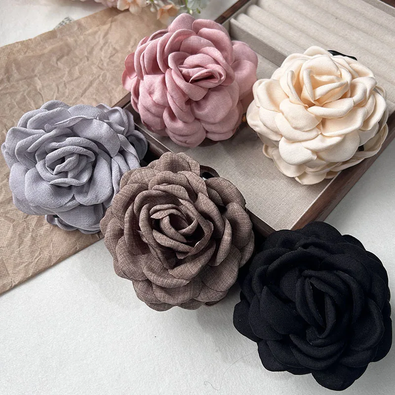 5pcs Fashion Fabric Rose Flower Hair Claw Clip For Women Elegant Colorful Big Hair Clips Grab Hairpins Set Girl Hair Accessories