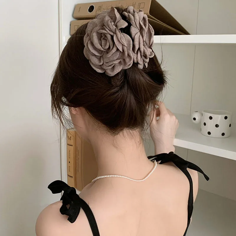 5pcs Fashion Fabric Rose Flower Hair Claw Clip For Women Elegant Colorful Big Hair Clips Grab Hairpins Set Girl Hair Accessories