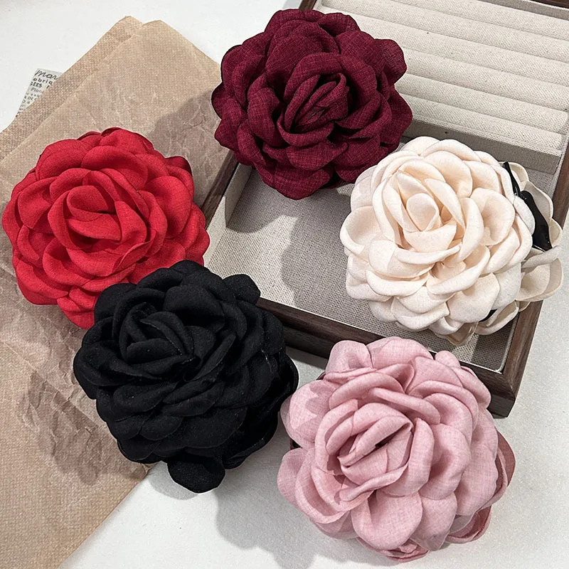 5pcs Fashion Fabric Rose Flower Hair Claw Clip For Women Elegant Colorful Big Hair Clips Grab Hairpins Set Girl Hair Accessories