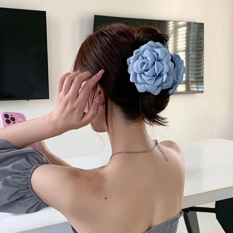 5pcs Fashion Fabric Rose Flower Hair Claw Clip For Women Elegant Colorful Big Hair Clips Grab Hairpins Set Girl Hair Accessories