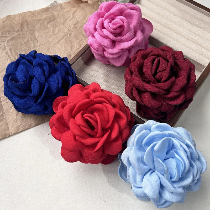 5pcs Fashion Fabric Rose Flower Hair Claw Clip For Women Elegant Colorful Big Hair Clips Grab Hairpins Set Girl Hair Accessories