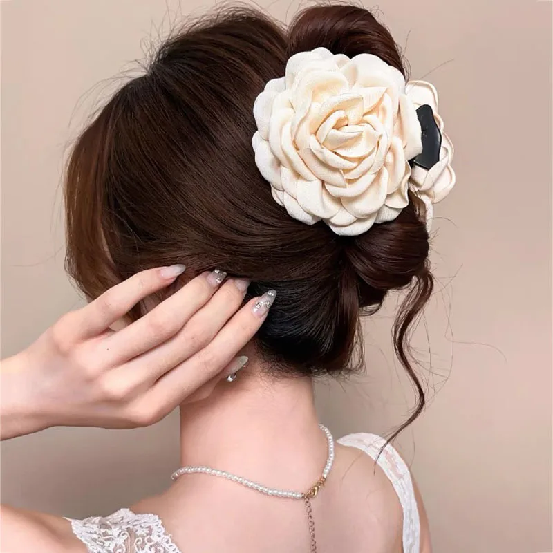 5pcs Fashion Fabric Rose Flower Hair Claw Clip For Women Elegant Colorful Big Hair Clips Grab Hairpins Set Girl Hair Accessories