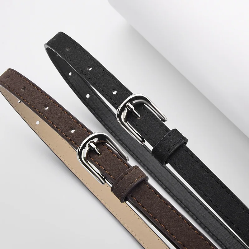 Simple Design For Women's Thin Belt Fashion Casual Versatile Jeans Accessories Girdle Suede Pu Leather Pin Buckle Waistband